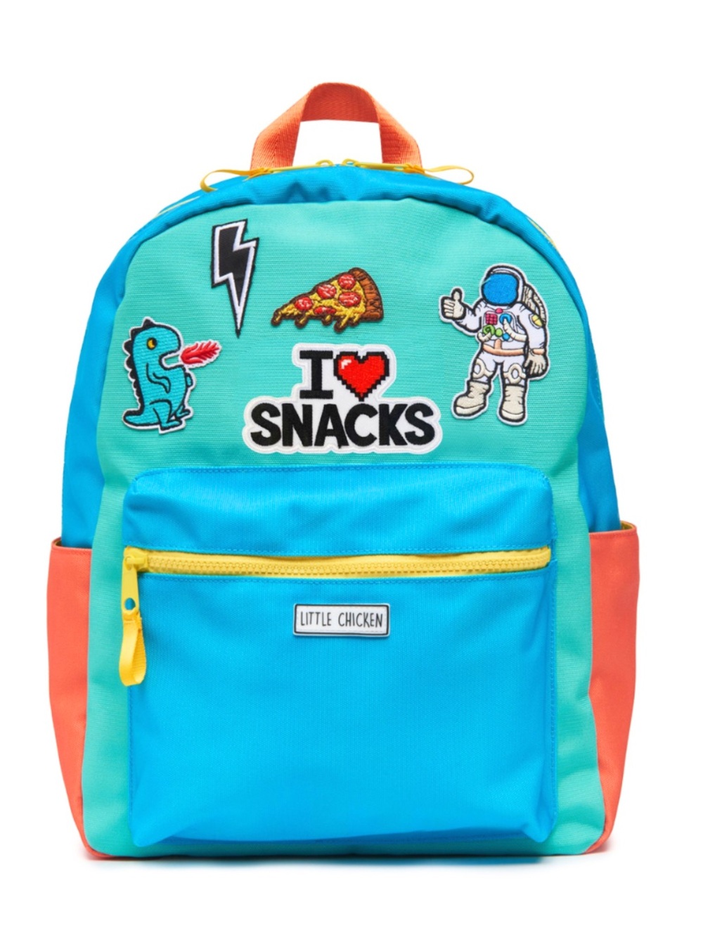 NWT Little Chicken I ♥ Snacks Patch Backpack in Teal & Aqua with Coral Accents